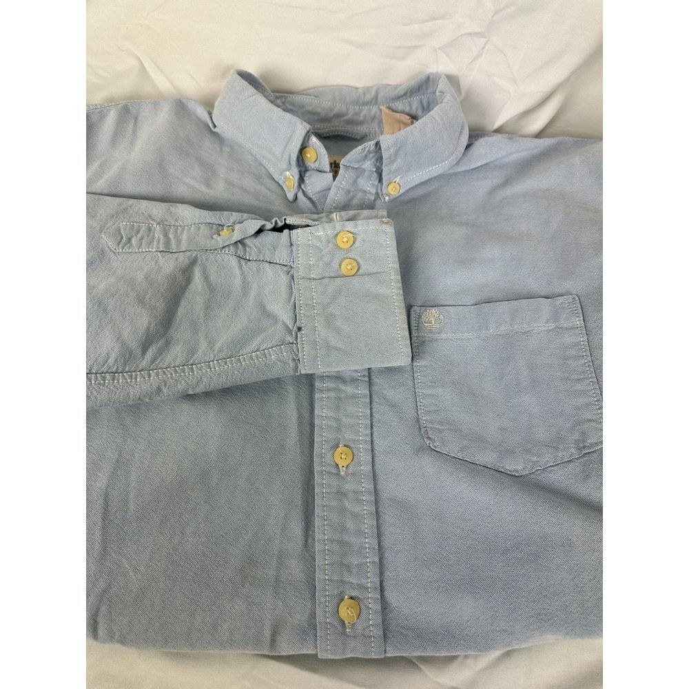 TIMBERLAND MENS XL THICK DENIM BLUE FADE LONG‎ SLEEVE BUTTON DOWN SHIRT POCKET
